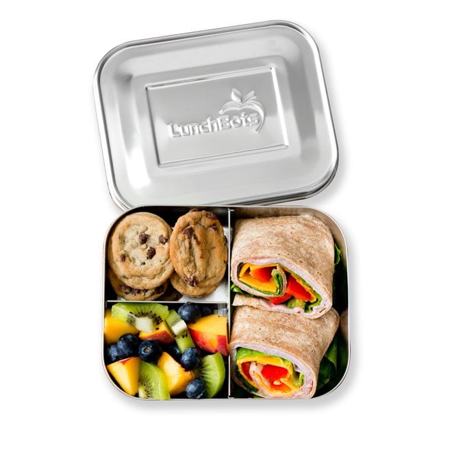 LunchBots Medium Quad Snack Container - Divided Stainless Steel