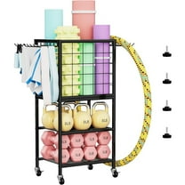 Home Gym Weight Storage Rack With Yoga Mat Holder And Wheels – Practical Organizer For Dumbbells, Resistance Bands, And Yoga Blocks, Perfect For Small Spaces, Utility Racks