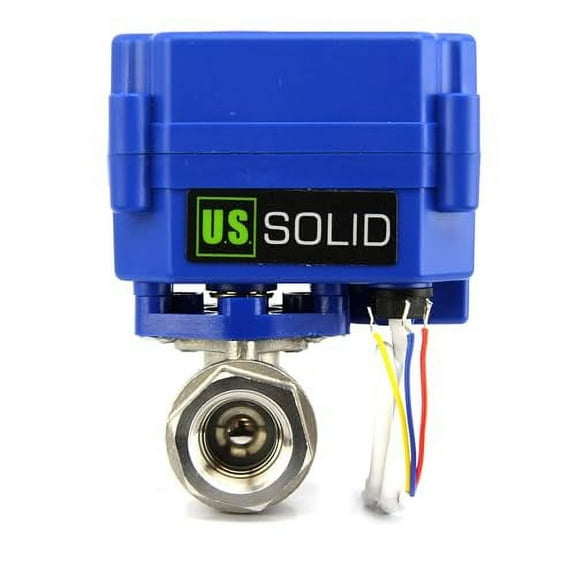 U. S. Solid IP65 Motorized Ball Valve 1/2 in NPT Full Port Stainless Steel AC/DC 9-24V 3 Wire 1 Way Wiring Blue Casing