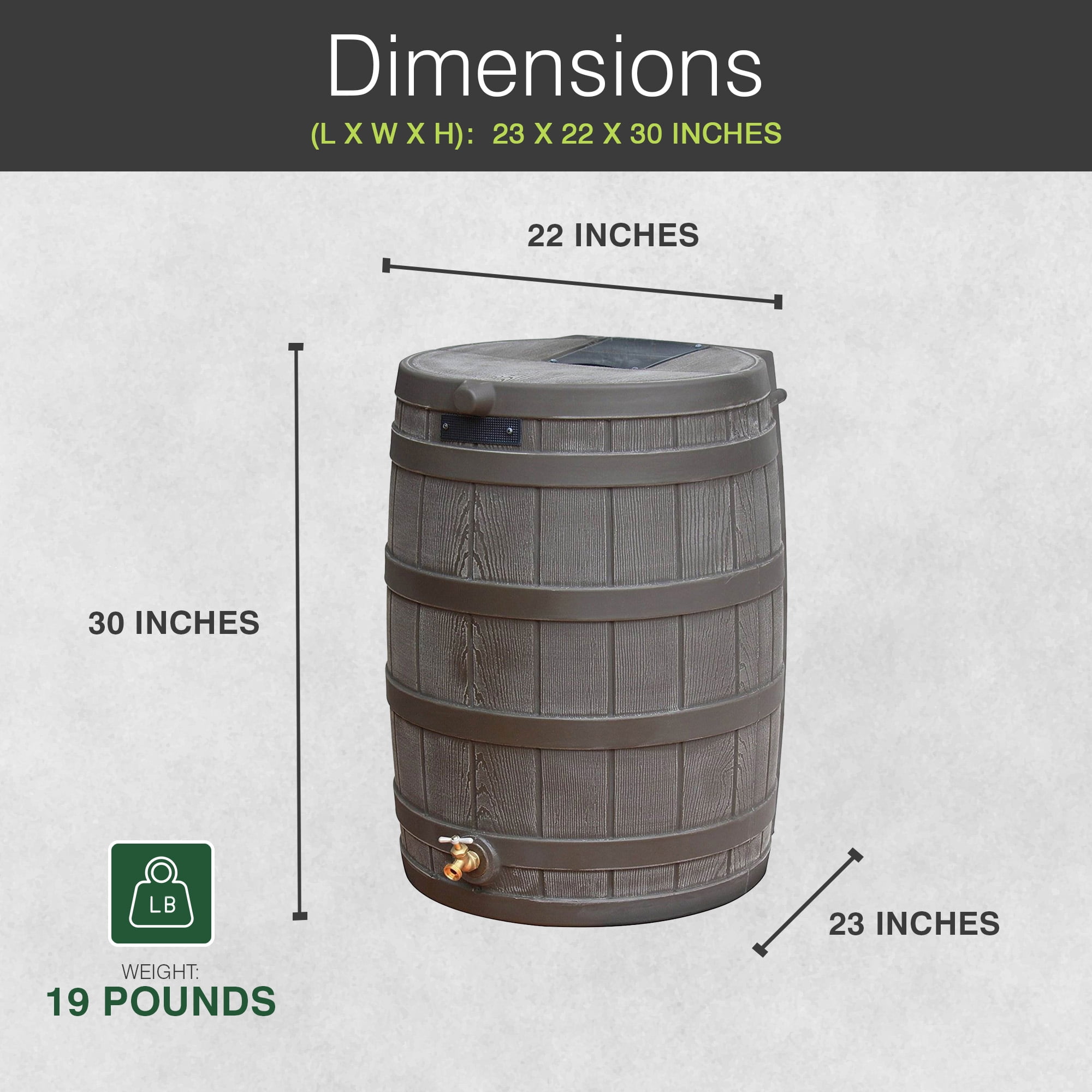 Good Ideas RW50 Rain Wizard 50gal Plastic Rain Barrel Water Collector, Oak