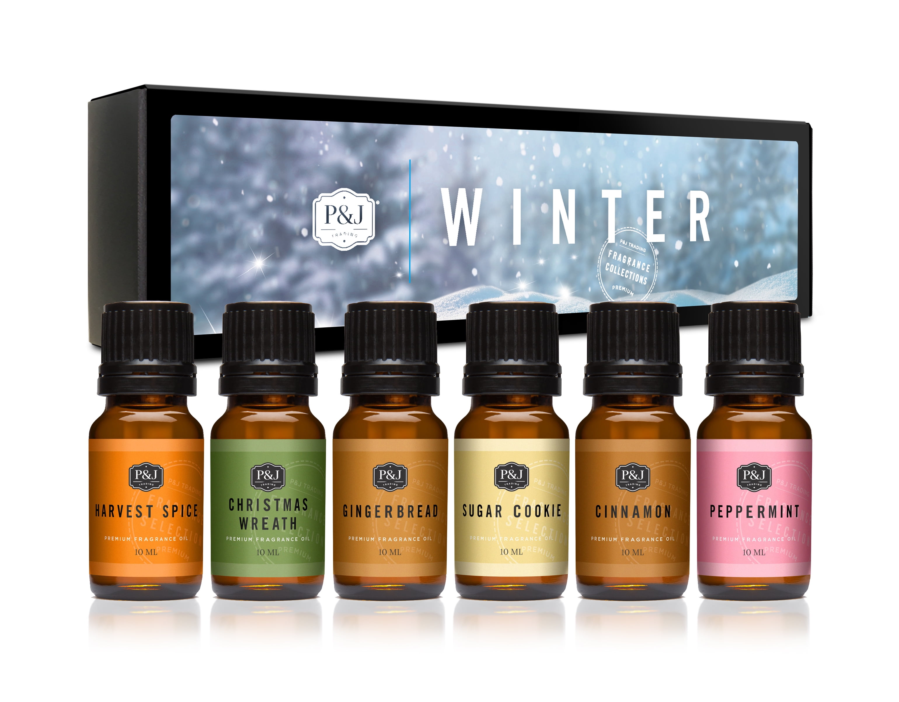 Winter Set of 6 Fragrance Oils - Premium Grade Scented Oil - 10ml - Cinnamon, Gingerbread, Sugar Cookies, Harvest Spice, Peppermint, Christmas Wreath