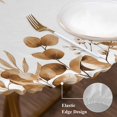thumbnail image 3 of Brown Eucalyptus Leaves Round Tablecloth, Fitted Table Cover with Elastic for 36"-44" Round Tables, Spring Summer Botanical Table Cloth Outdoor Indoor Dinning Party Waterproof Tablecloths, 3 of 7
