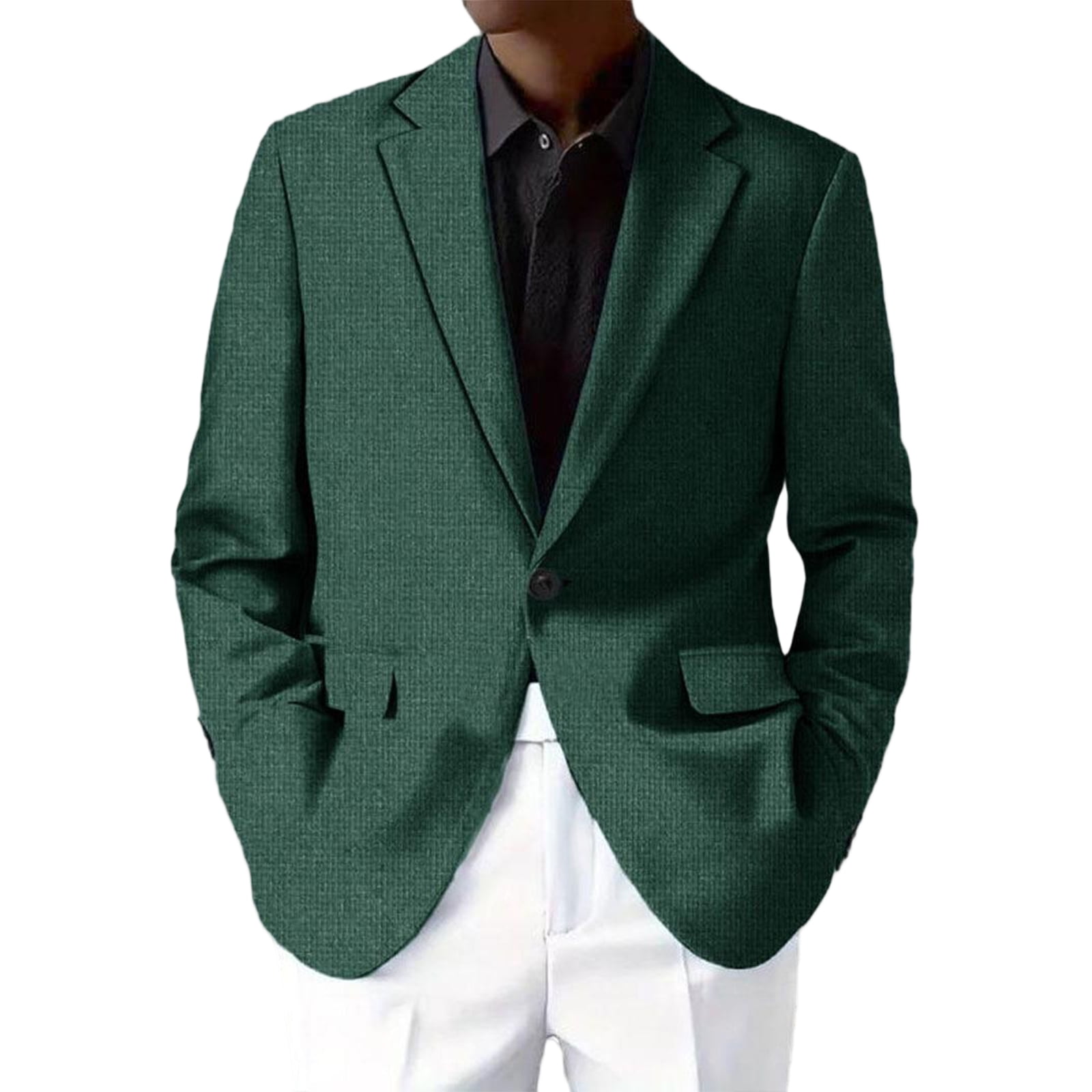 Men s Casual One-Button Blazer Slim-Fit Lightweight Business Daily Sport Coat Dark Green XXXL