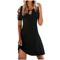 thumbnail image 2 of ICHUANYI Clearance Women Casual Slimming Draw Back Solid Short Sleeves Cold Shoulder Dress(Black, S) ICHUANYI WER2023080914993, 2 of 5