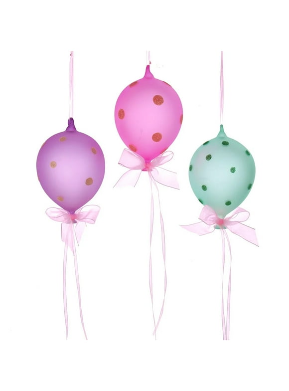 KSA Pack of 6 Pink and Green Balloon with Glittered Dots Christmas Ornaments 4.75"