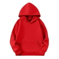 thumbnail image 4 of Girl Solid Color Loose Autumn Winter Round Collar Long Sleeve Children Hooded Sweatshirt Sportswear Raglan Sweatshirt with Pocket Red 7-8 Years, 4 of 6