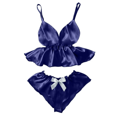 

YUNAFFT Womens Plus Size Lingerie Clearance Women V-Neck Eyelash Lace Sexy Stain Camisole Pajamas Bowknot Shorts Set Fire Sale