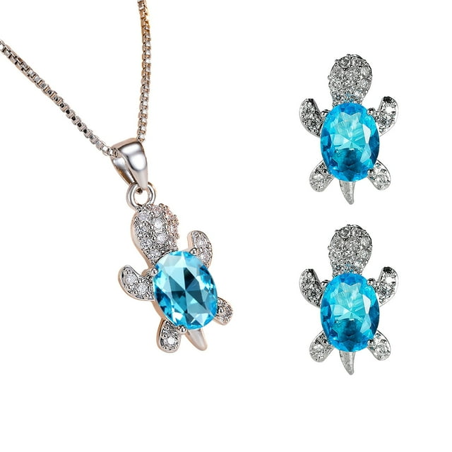 Xihbxyly Conjunto de Joyas de Tortuga, Elegante Par de Collar y Pendientes, Diseño de Aleación Brillante, Perfecto para Bodas y Fiestas, Regalo Ideal para San Valentín y El Día de La Madre, Pieza de