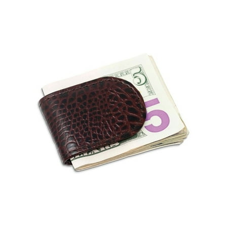Gem & Harmony Brown Leather Crocodile Grain Magnetic Money Clip for Men