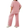 thumbnail image 3 of Color Block Women Plus Size Casual 2 Pieces Lounge Sets Short Sleeve Tops and Wide Leg Pants, 3 of 6