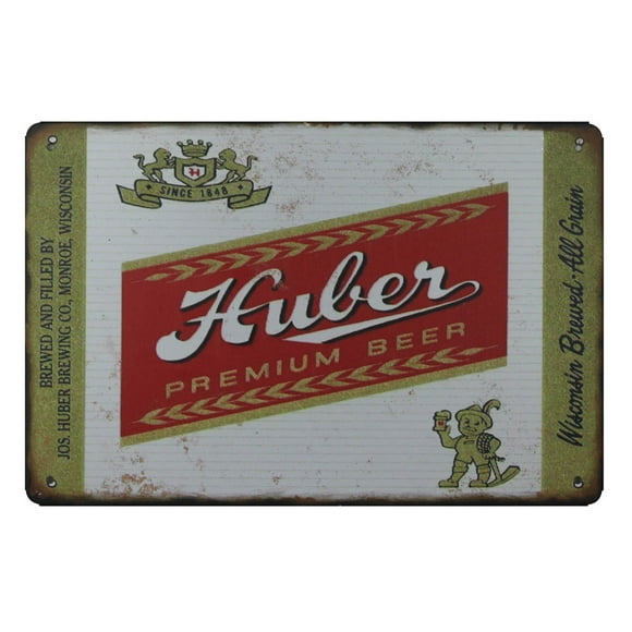 Huber PREMIUM Bière Liquor Shop Bar Cave Métal Étain Signe de style vintage reproduction 12 x 8 Pouces
