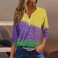 thumbnail image 1 of UPPADA Femmes T-Shirts à Manches 3/4 Mardi Gras Yall T-Shirts à Imprimé Floral Col Ras du Cou Blouse à devant Plissé Hauts d'Été Décontractés Chandail à Enfiler Haut Mode Fête Défilé Hauts Hauts pour Femmes Offres à Manches 3/4, 1 of 5