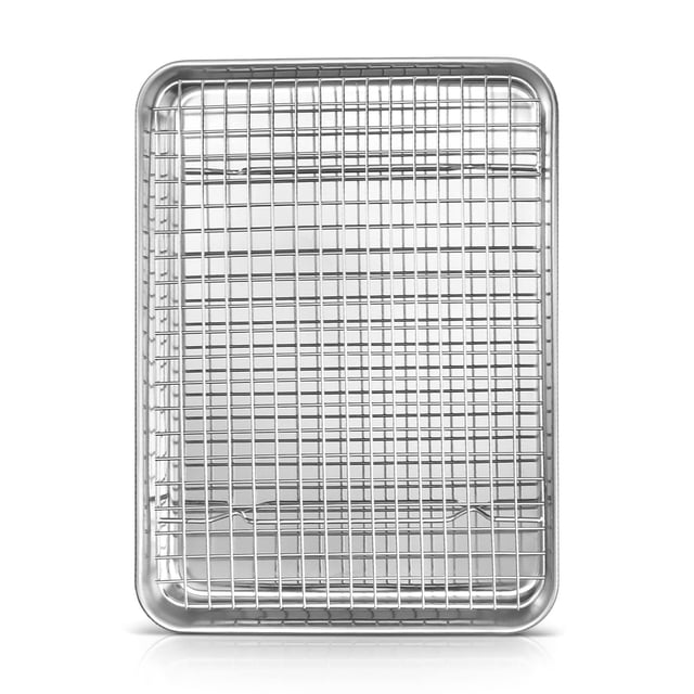 12.5 Inch Baking Pan with Rack Set, Joyfair Quarter Stainless Steel Toaster Oven Tray with Cooling