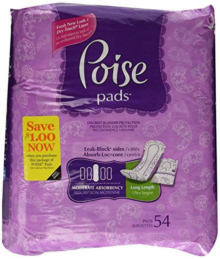 Poise Long Length Moderate Absorbency Ultra Pads Size 4 54 ct 39299