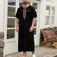thumbnail image 2 of Fewfanhot Men's Embroidered Short Sleeve Muslim Thobe, Black Traditional Islamic Jubba Kaftan Robe with Pockets, S-2XL, 2 of 8