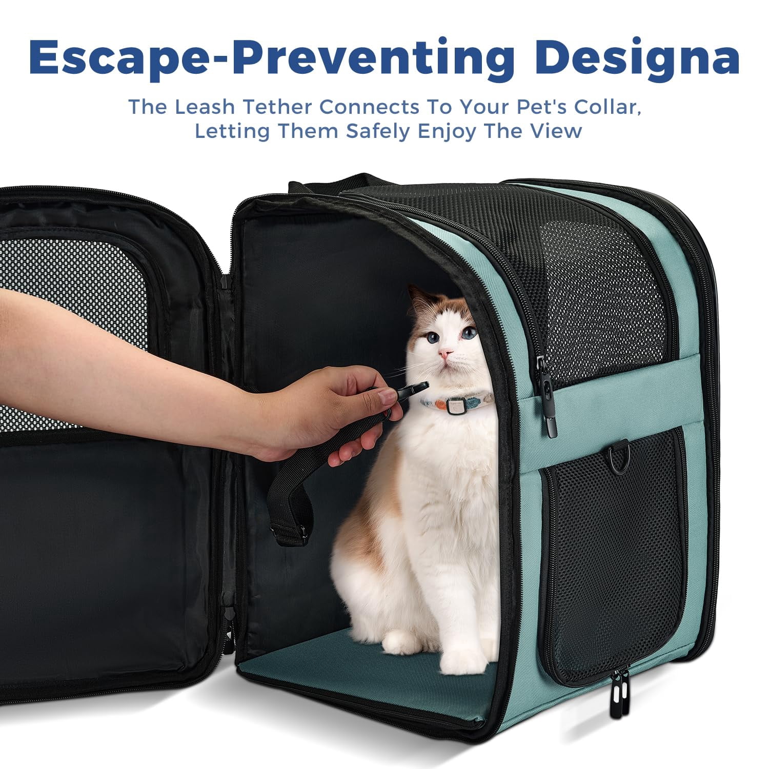 Dog & Cat Carrier Backpack for 4-18lb Pets - Ventilated Safe Design with Padded Back Support, Breathable Mesh Pet Backpack for Hiking, Travel, Outdoor (Blue)