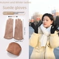 thumbnail image 2 of Guantes gruesos y cálidos de invierno para mujer, guantes abiertos para montar al aire libre, guantes de gamuza con forro polar a la moda, 2 of 5
