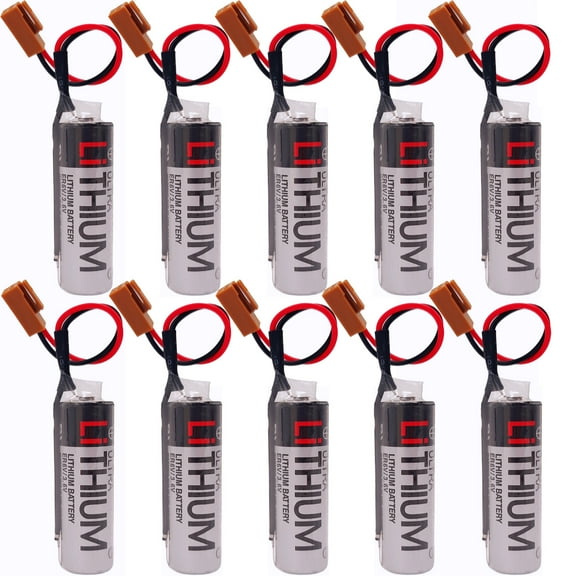 10 PCS ER6V/3.6V 2400mAh PLC Lithium Battery with Brown Plug for M64 System