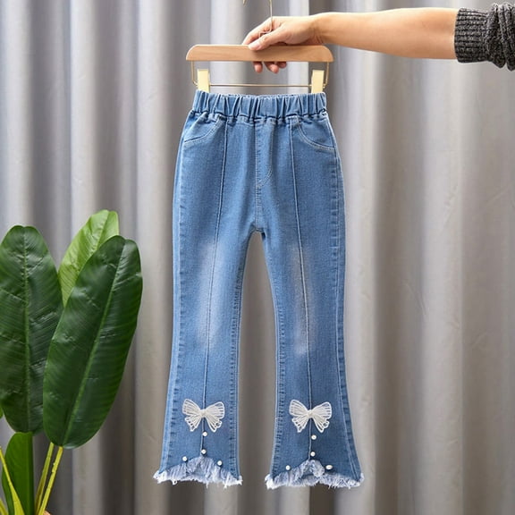 Girls Personality Fashion Pants Elastic Waist Wide Leg Jean Denim Pants Baggy Jeans for Kids Girls 4-5 Years Cute Girl Clothing