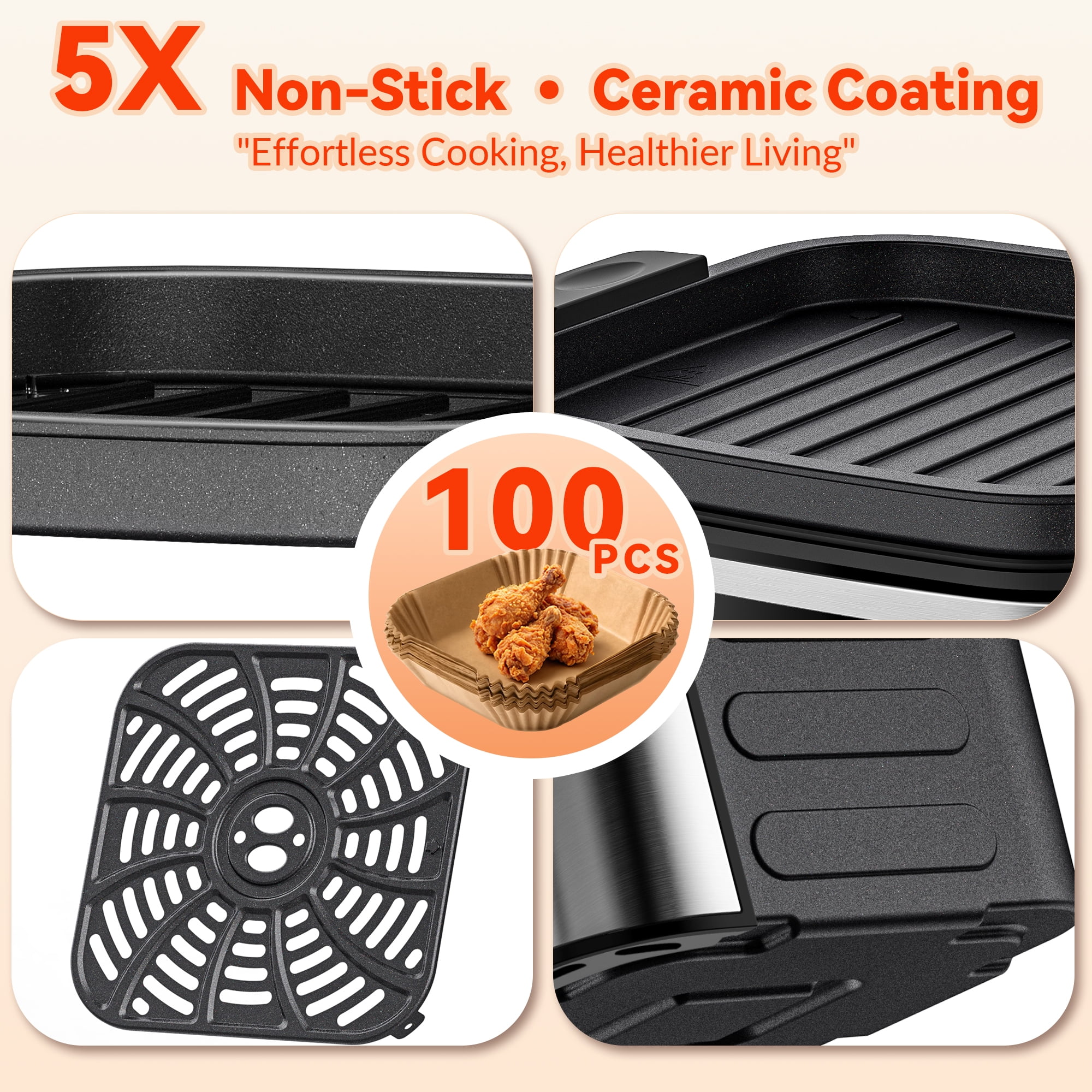 Air Fryer Oven, 8-in-1 7.5Qt Multifunction Air Fryer with Digital LED Touch Screen, 8 Preset Cookings, Dishwasher-Safe Basket, 95% Less Oil, Nonstick Dishwasher-Safe Basket, 100Pcs Liner