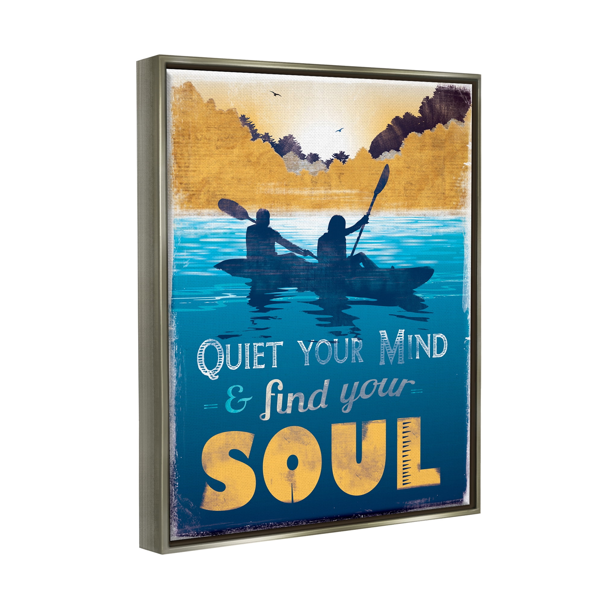 Stupell Industries Find Your Soul Scene Inspirational Painting Gray Floater Framed Canvas Art Print Wall Art, 17 x 21