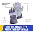 thumbnail image 2 of Rugged Blue Leather Palm Work Gloves - Medium | Gloves for Heavy Duty Work | Leather Work Gloves with Reinforced Knuckles and Durable Cotton Back | Ideal for Working on The Job, 2 of 6
