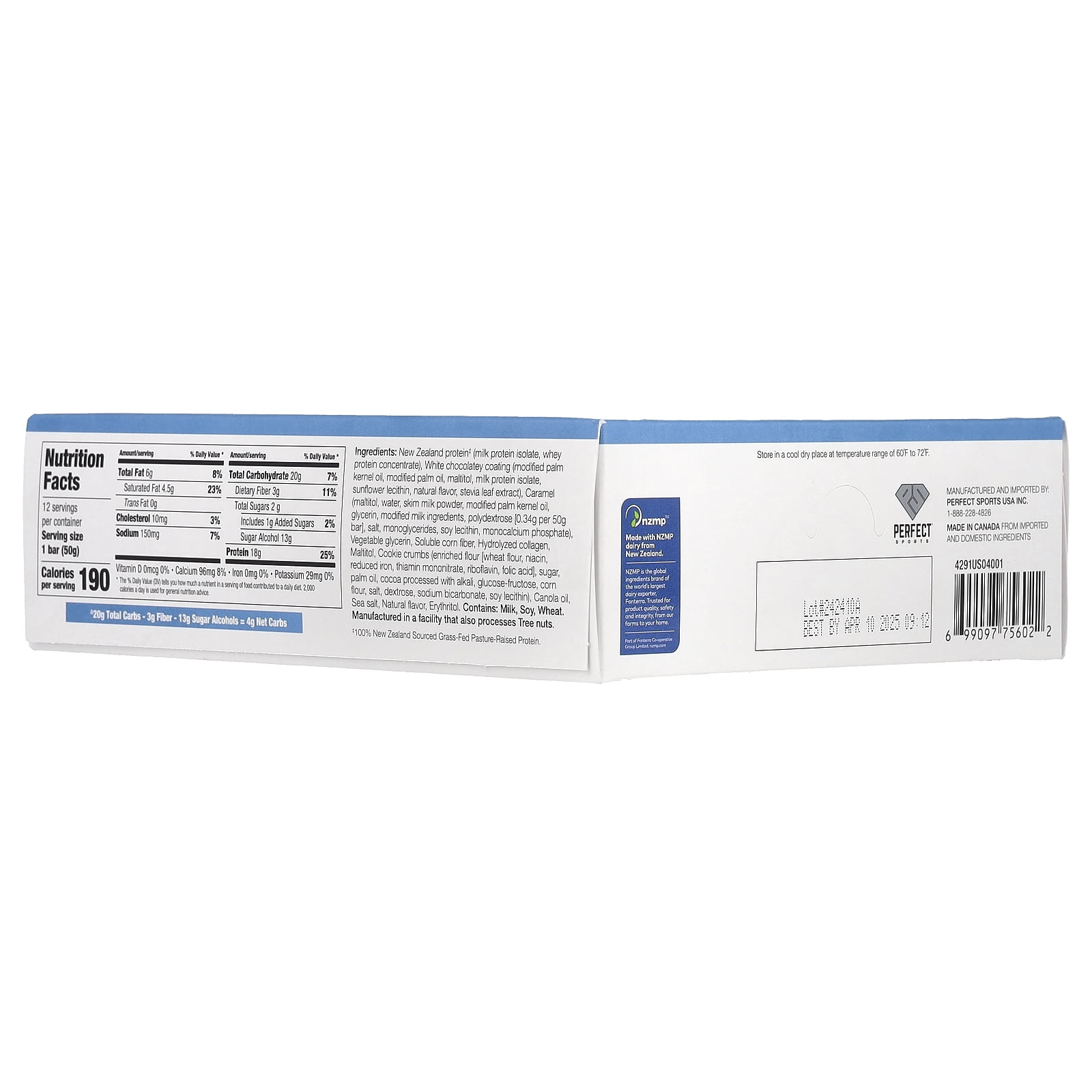 PERFECT Sports Diesel, New Zealand Protein Bar, Cookies'n Cream, 12 Bars, 50 g Each