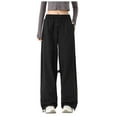 thumbnail image 2 of Frostluinai Parachute Pants Woman Drawstring Elastic Waist Baggy Wide Leg Cargo Pants Solid Waterproof Hiking Trousers with Pocket, 2 of 9