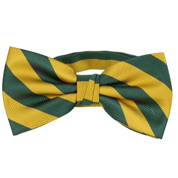 Mens College Striped Pre-Tied Bow Tie - Green Gold