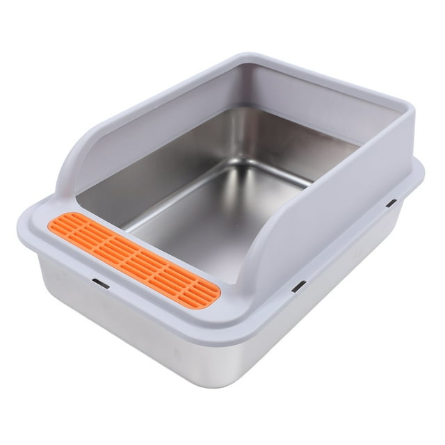 Large Stainless Steel High Sided Cat Litter Box with Pedal Filter for Multiple Cats Indoor