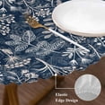 thumbnail image 3 of Dandelion Round Tablecloth, Fitted Table Cover with Elastic for 45"-54" Round Tables, Navy Blue Flowers Modern Minimalist Spring Table Cloth Outdoor Indoor Dinning Party Waterproof Tablecloths, 3 of 7