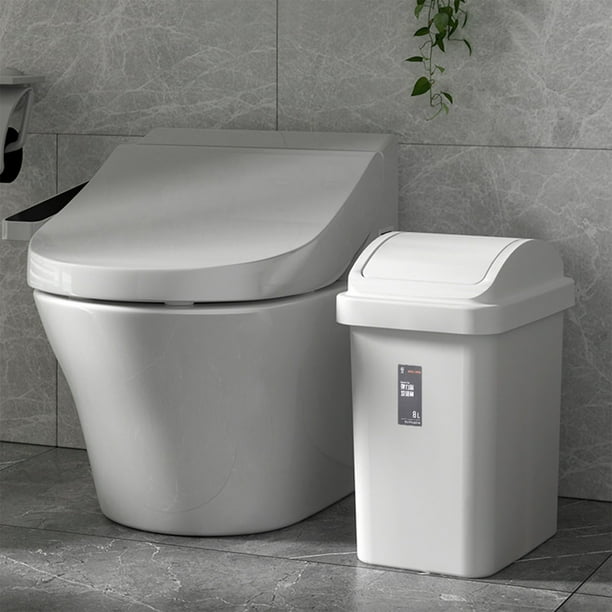 Bote de basura para baño con tapa Bote de basura pequeño con tapa abatible Cesto de plástico para papeles de desecho con tapa abatible Adecuado para baño, oficina, dormitorio, sala de estar Akmoler