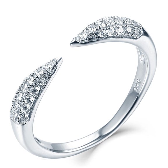 Finger Knuckle Ring, Pave Set Diamond Ring, Women's Open Cuff Diamond Engagement Ring, 1.6 Ct Simulated Diamond, 925 Sterling Silver, Bridesmaid Gifts