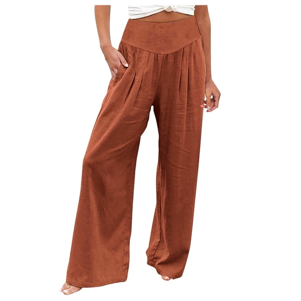 Pantalones de mujer de cintura alta y pierna ancha: pantalones palazzo con bolsillos, tejido ligero, ropa informal para vacaciones, tallas S-XXXL, cintura de 68-88 cm, corte holgado y cómodo.