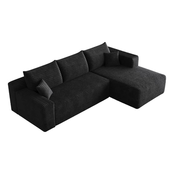 Howcool Boneless Sectional Sofa, L-Shaped Cloud Couch with Right-Facing Chaise, Deep Seat Memory Foam Modular Sofa for Living Room, Black