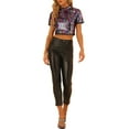 thumbnail image 2 of INSPIRE CHIC Women's Full glitter sequin Stand Collar Short Sleeves Cropped Blouse, 2 of 5