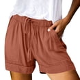 thumbnail image 4 of Linen Shorts for Women Casual Summer Elastic High Waisted Wide Leg Short Pants with Pockets Saffron L, 4 of 7