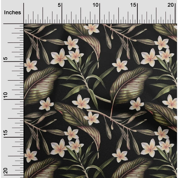 oneOone Cotton Jersey Black Fabric Floral & Leaves Tropical Fabric For Sewing Printed Craft Fabric By The Yard 58 Inch Wide