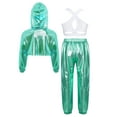thumbnail image 2 of Doomiva Kids Girls Jazz Hip Hop Dance Outfits Metallic Long Sleeve Hoodie Sport Bra Vest And Sweatpants Set Dancewear Light Green 6, 2 of 6