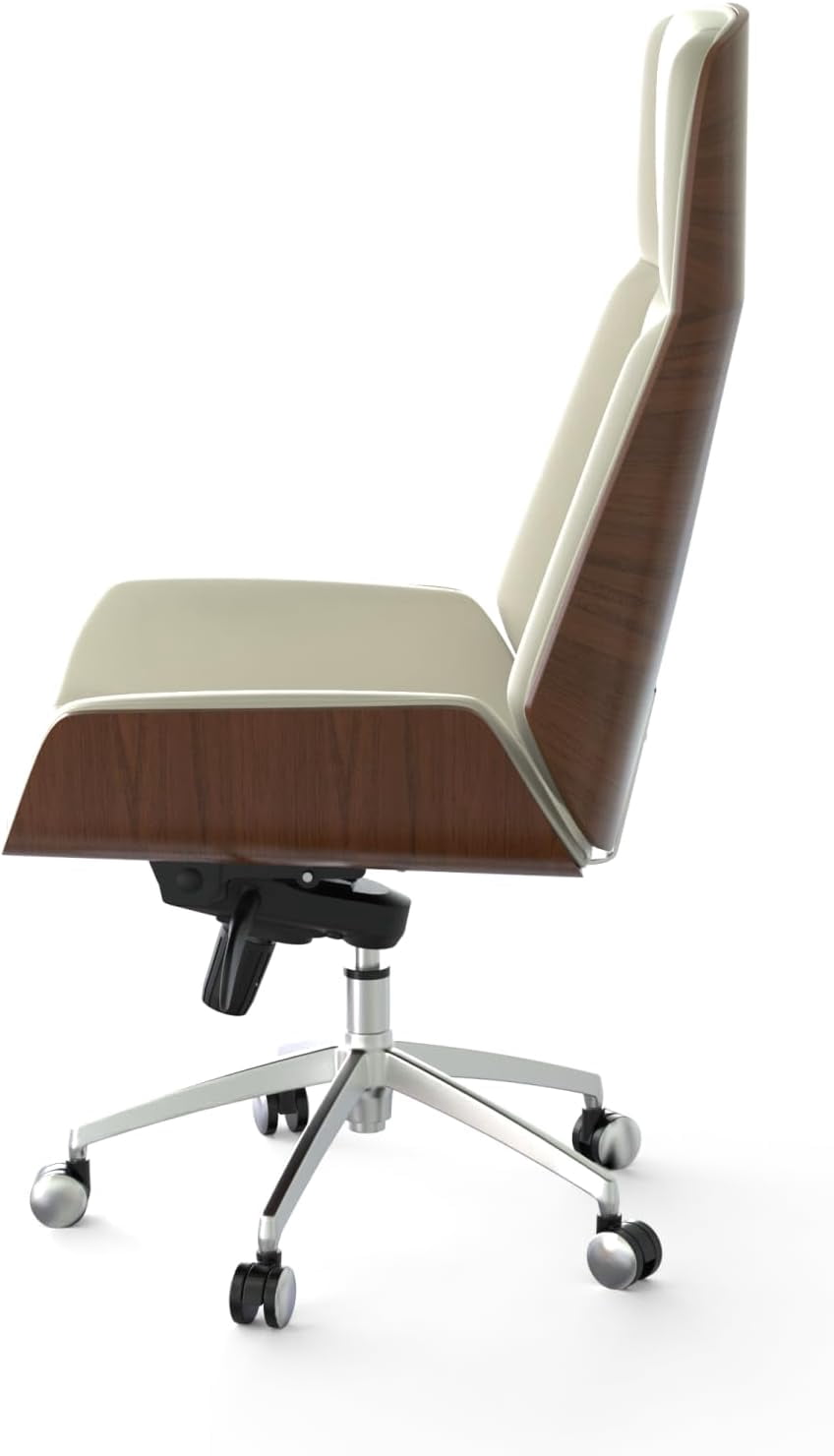 FOH Luxury Wooden Swivel and Adjustable Executive Chair, Wide Pu Leather Office Chair, Modern and Vintage Design High Back Computer Desk Chair for Conference Rooms and Home Offices