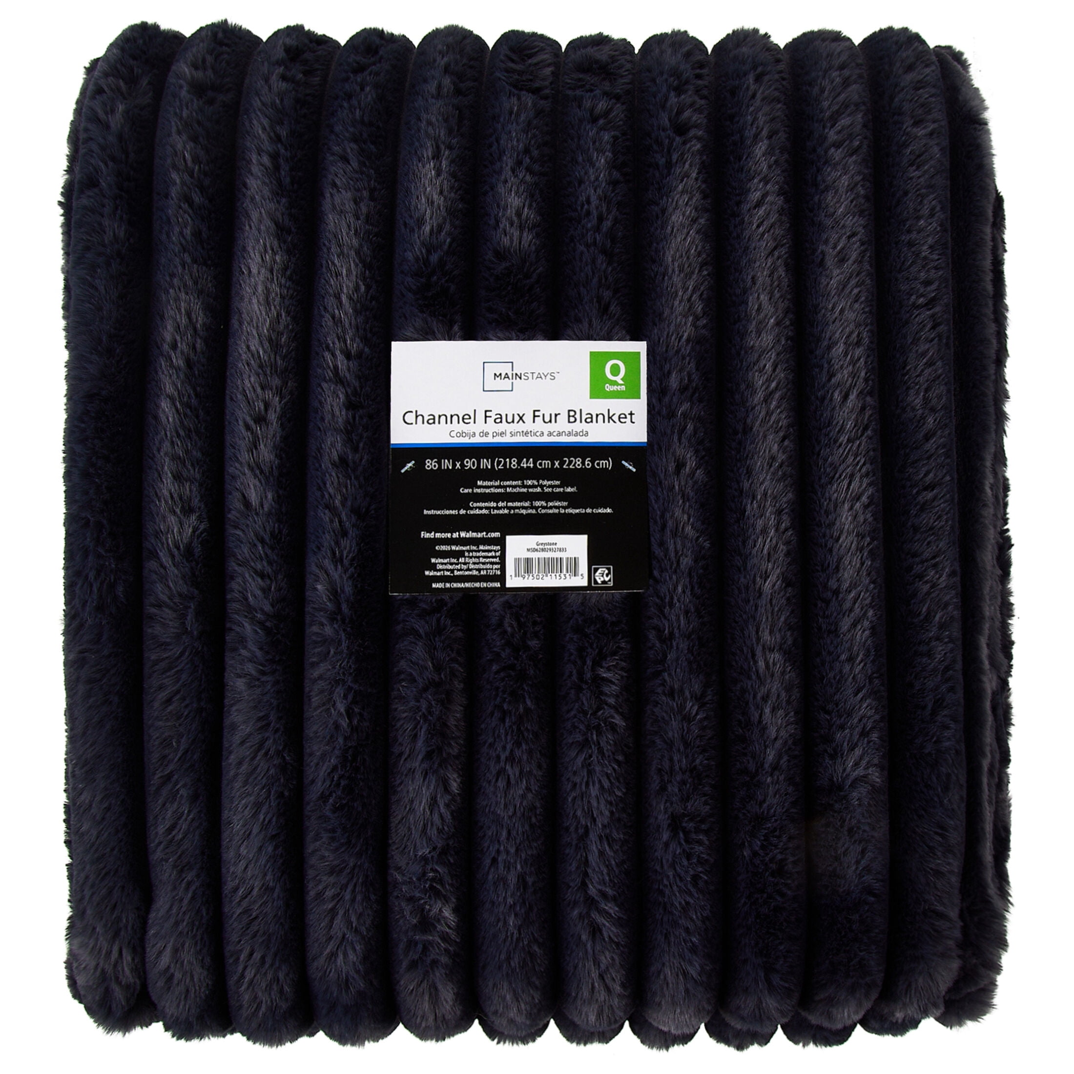 Mainstays Channel Faux Fur Blanket, Greystone, Full/Queen, 86" x 90"