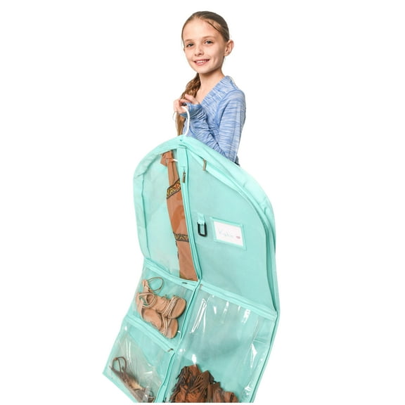 Kendall Country Dance Garment Bag Costume Organizer for Dancers, Beauty Pageants, Sports, Gymnasts, Figure Skaters, Travel and more - Seafoam Green 40 inch Long