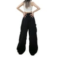 thumbnail image 4 of Coduop Women Wide Leg Sweatpant Cargo Pants,Elastic Waist Loose Casual Long Trousers,with Pockets, 4 of 5