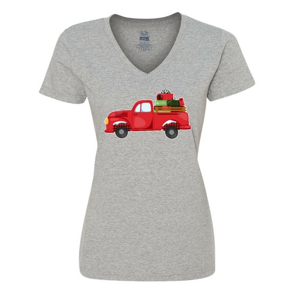 Inktastic Christmas Red Vintage Truck with Presents Women's V-Neck T-Shirt