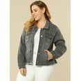 thumbnail image 3 of GRACE & GRANDEUR Women's Plus Size Washed Button Front Frayed Denim Jacket Grey 2X, 3 of 6