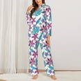 thumbnail image 2 of KLL Hawaiian Style Print Women's Long Sleeve Pajamas with Pants Sleepwear Loungewear 2 Set-X-Large, 2 of 7