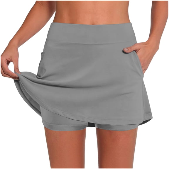 yardsong Skorts for Women Athletic Skort with Pockets High Waist Tummy Control Golf Tennis Workout Mini Skirt Inner Shorts Gray,XXXL