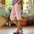 thumbnail image 2 of VBVC Women's Elastic Waist Striped Capri Pants, Knee Length Bermuda Shorts For Women, Ladies' Summer Breathable Cropped Trousers with Pockets,Orange,S-2XL, 2 of 8