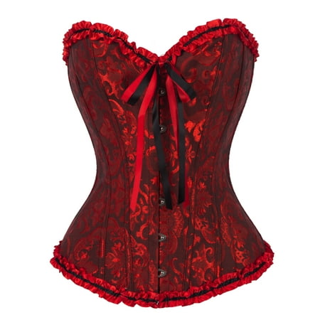 FANNYC Women s Floral Black Lace Trim Corset Overbust Waist Cincher Bustier Body Shaper Top Shapewear Lady Lingerie Plus Size