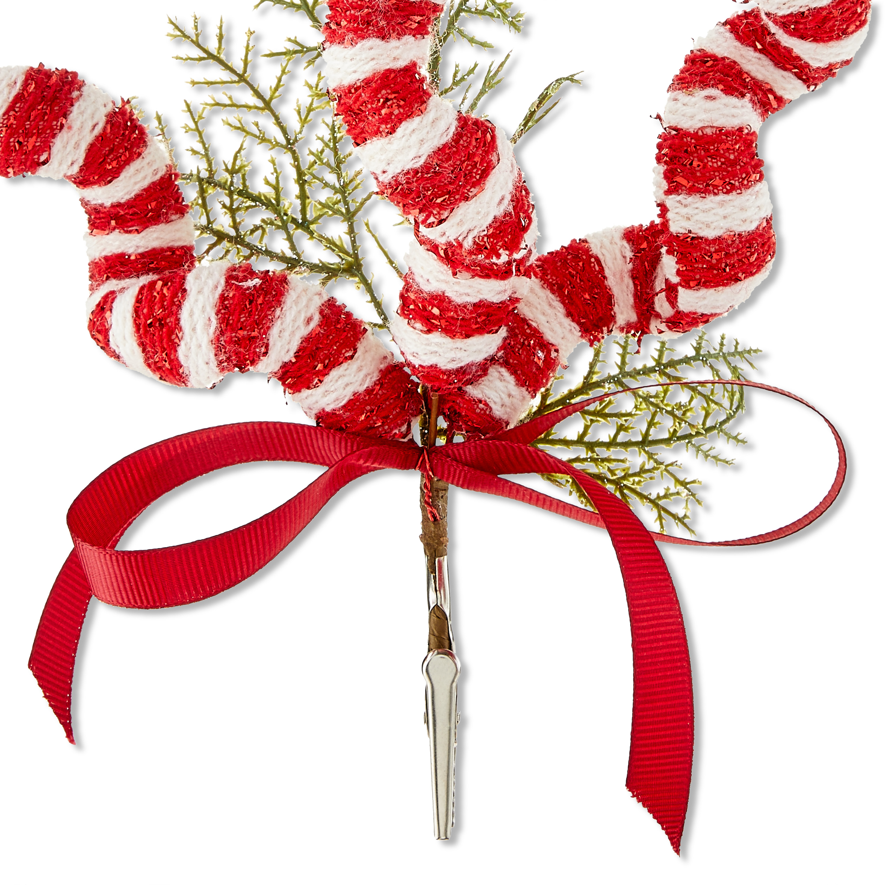 Red and White Striped Curly Christmas Clip Ornament, 1.27 oz, 10", Holiday Time